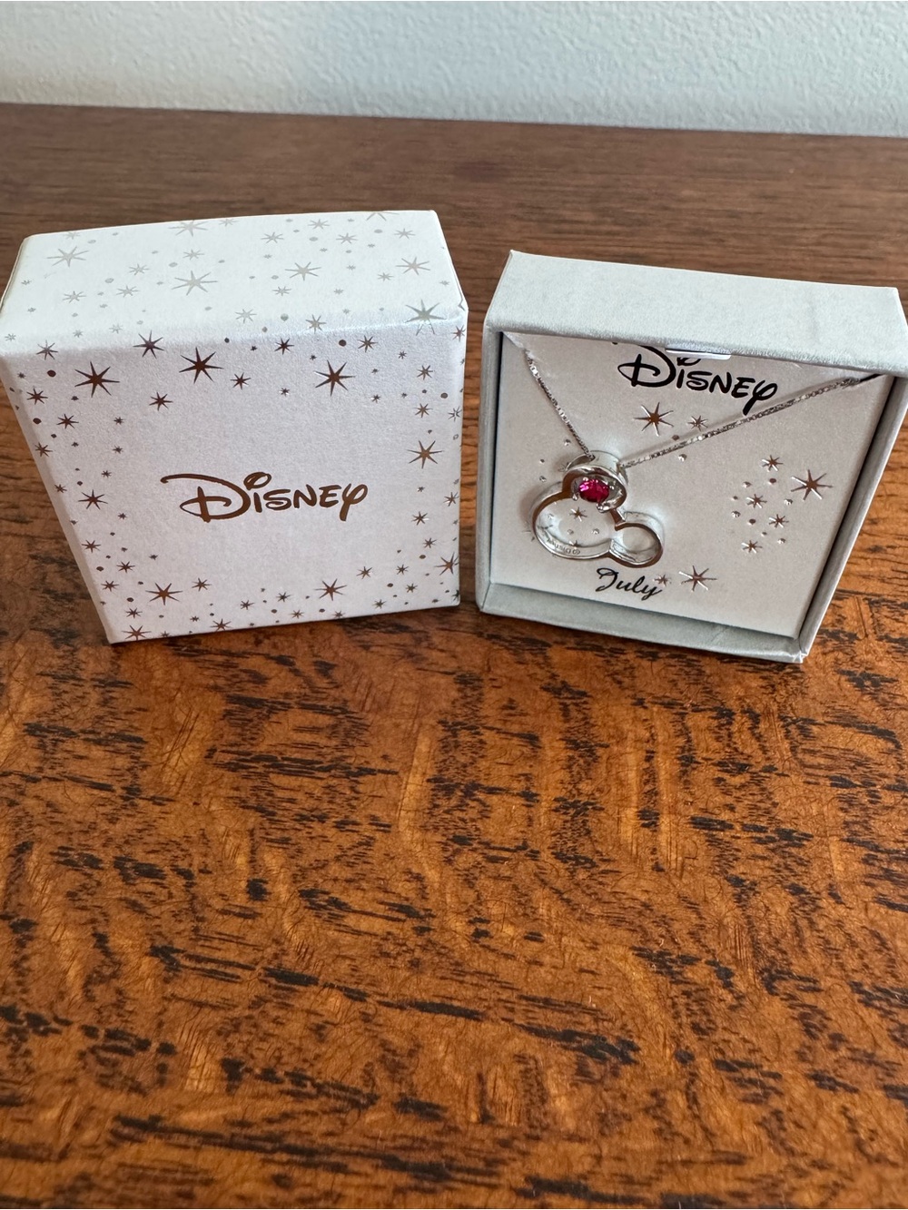 Disney Silver-Tone Mickey Necklace with Pink Stone